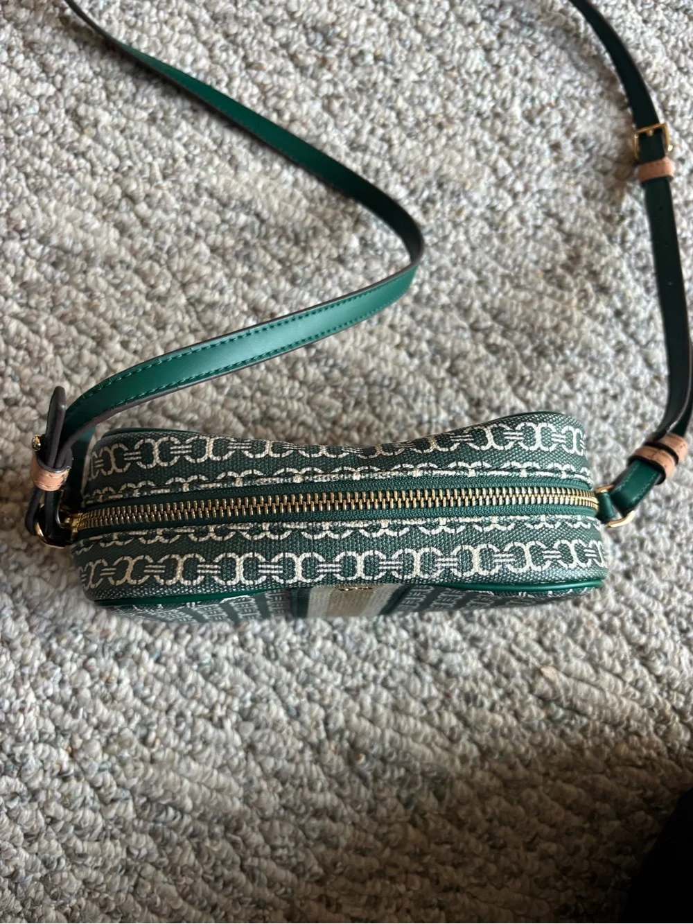 Tory Burch Green and Cream Monogram Crossbody Bag